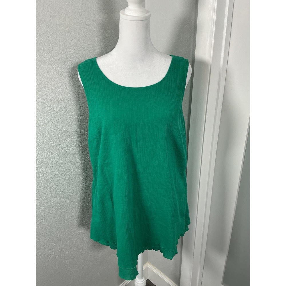 Soft Surroundings Green Siesta Key Crinkle Gauze Tank Top Size M